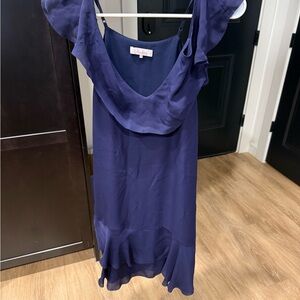 Parker Midnight Blue Silk Ruffle Dress